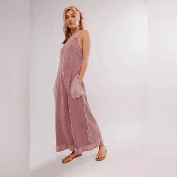 Free People Pants - Free People Callie One-Piece Jumpsuit Wide-Leg Waffle Rose FP ONE Size Large